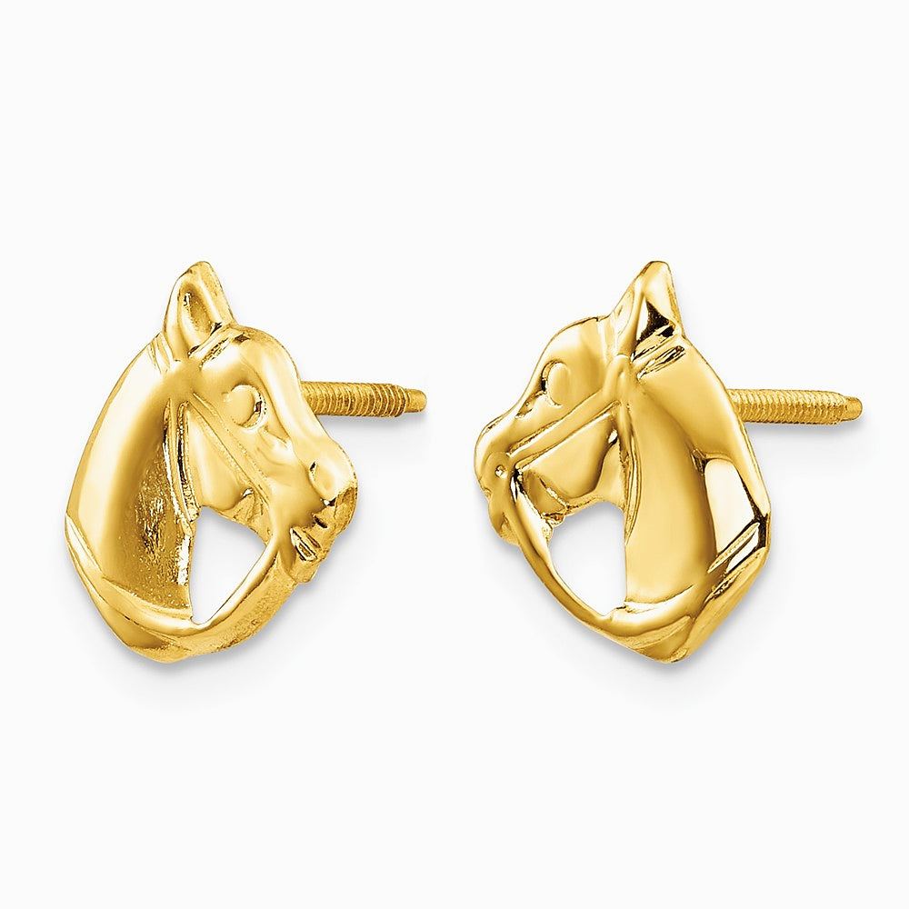 14K Yellow Gold Horse Head Earrings - Product Photo