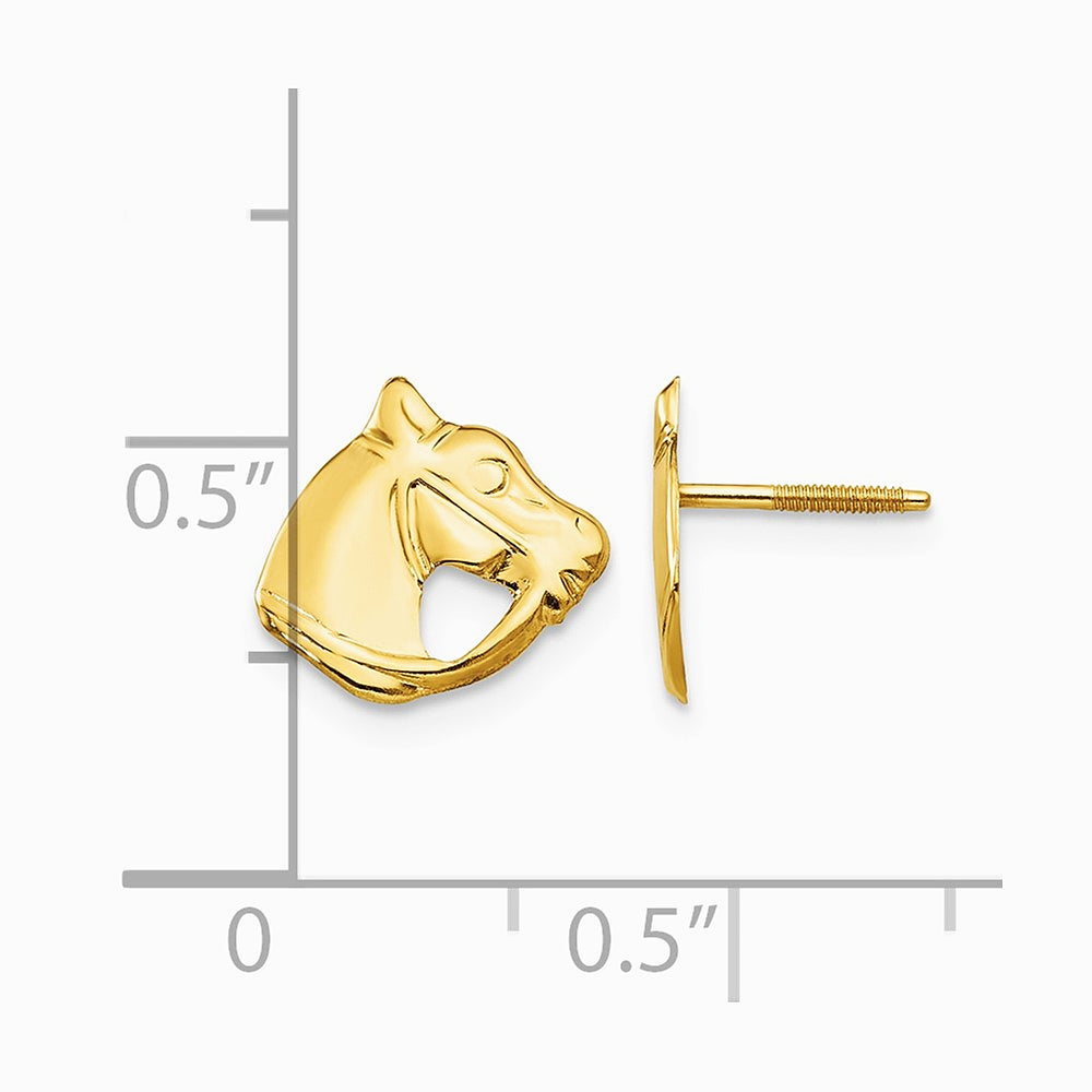 14K Yellow Gold Horse Head Earrings - Product Photo
