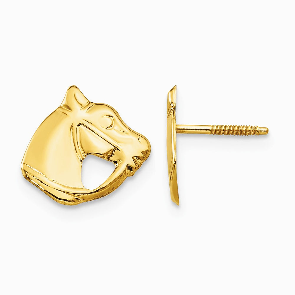 14K Yellow Gold Horse Head Earrings - Product Photo