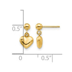 14K Yellow Gold Puffed Heart Post Dangle Earrings - Product Photo