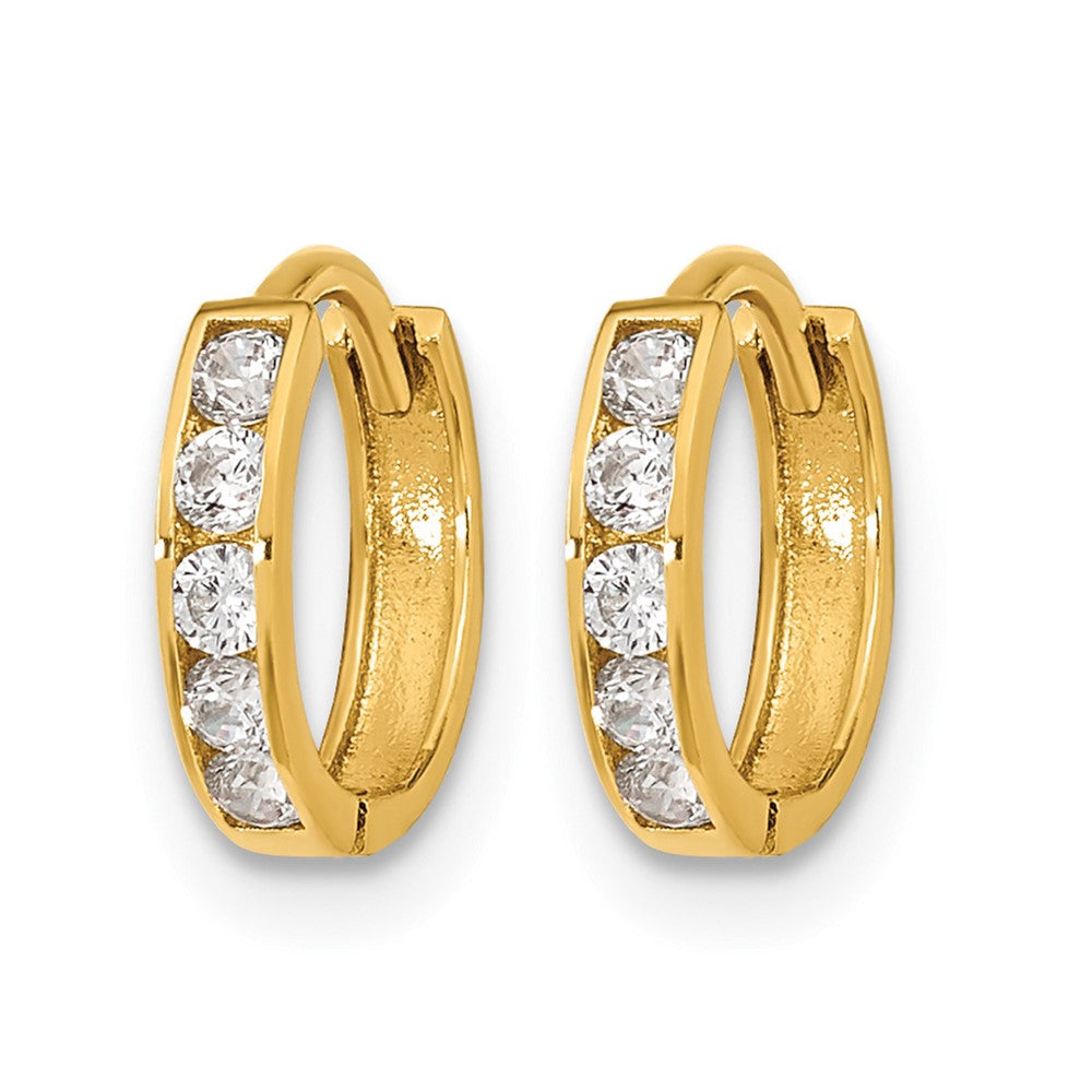 14K Yellow Gold CZ Hinged Hoop Earrings - Product Photo