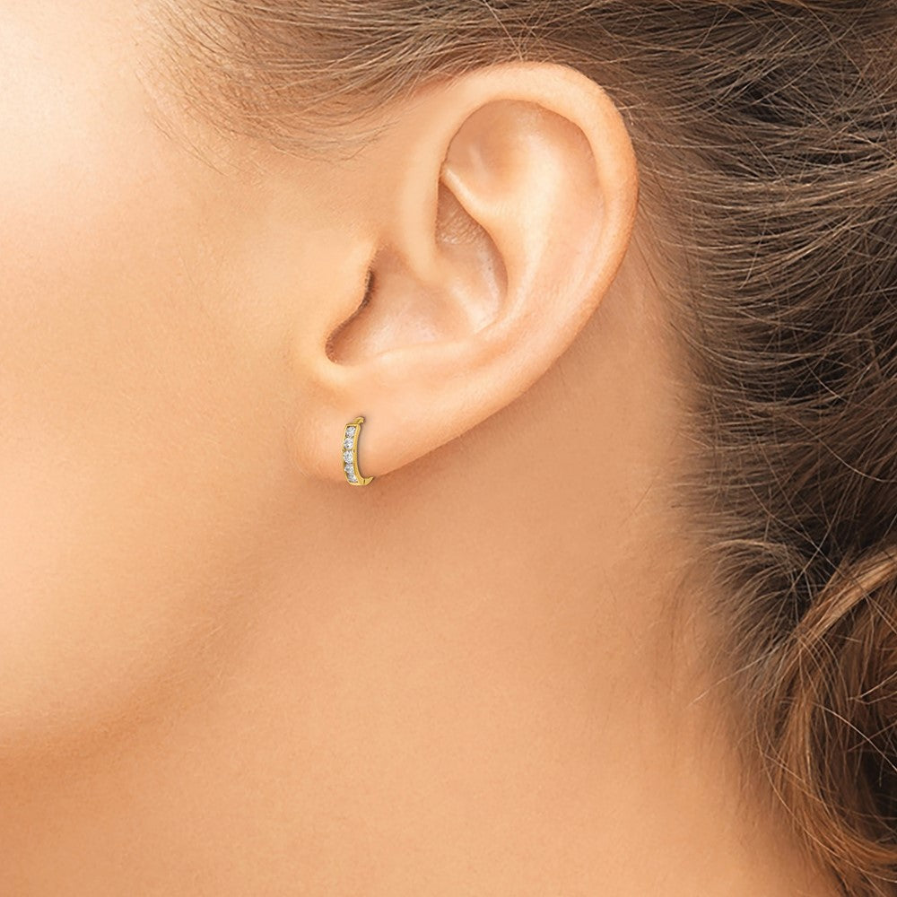 14K Yellow Gold CZ Hinged Hoop Earrings - Product Photo