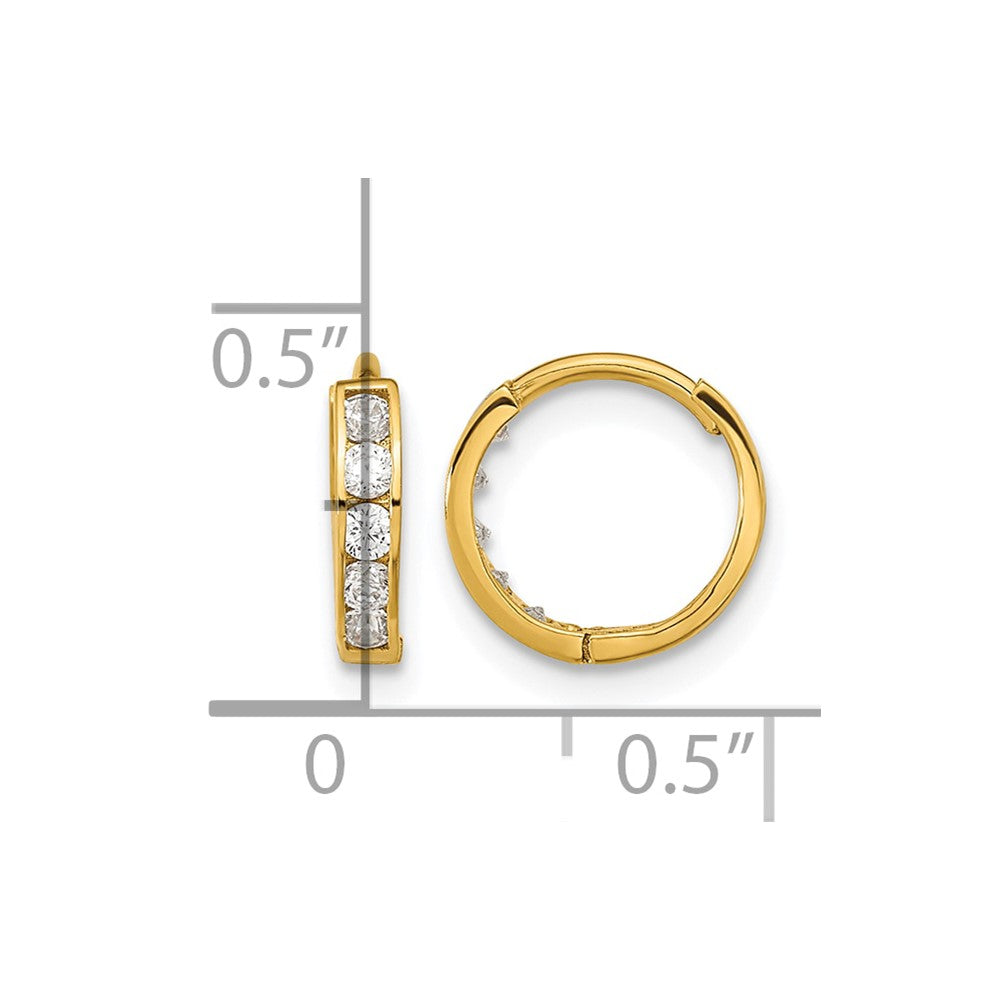 14K Yellow Gold CZ Hinged Hoop Earrings - Product Photo