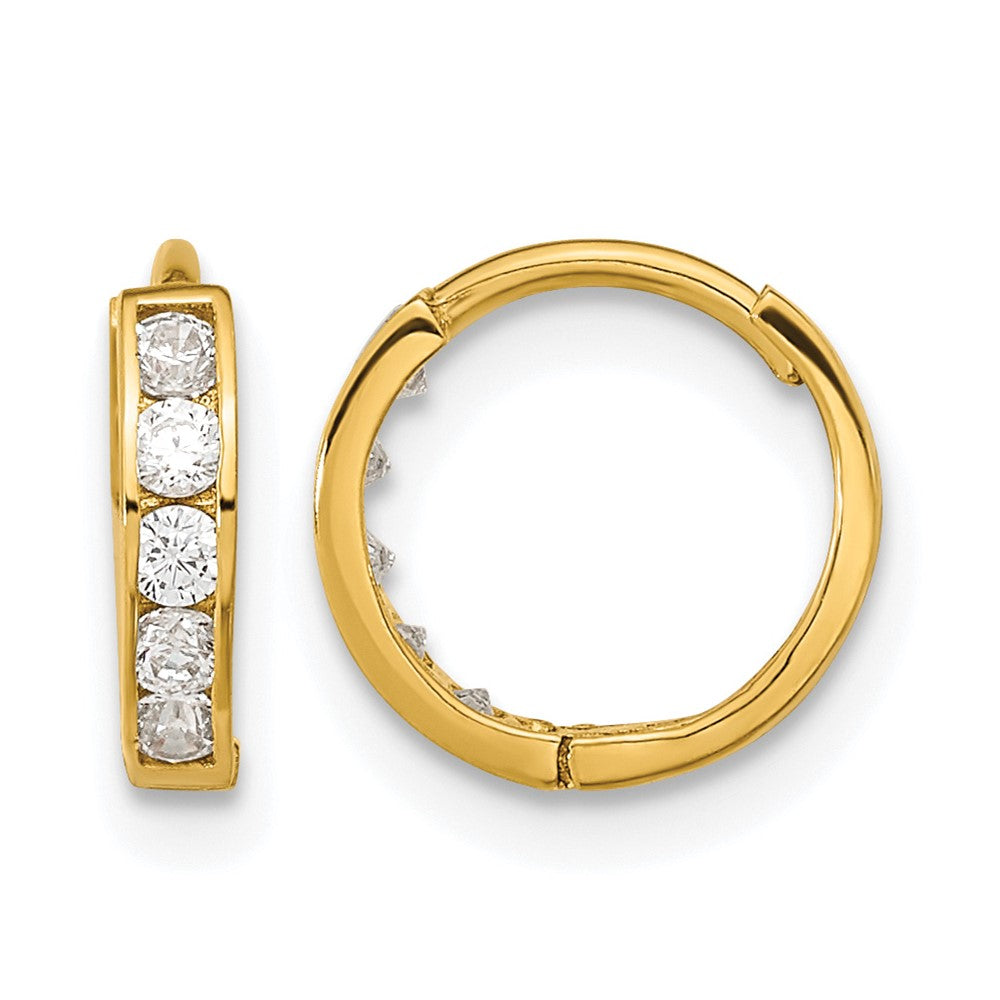 14K Yellow Gold CZ Hinged Hoop Earrings