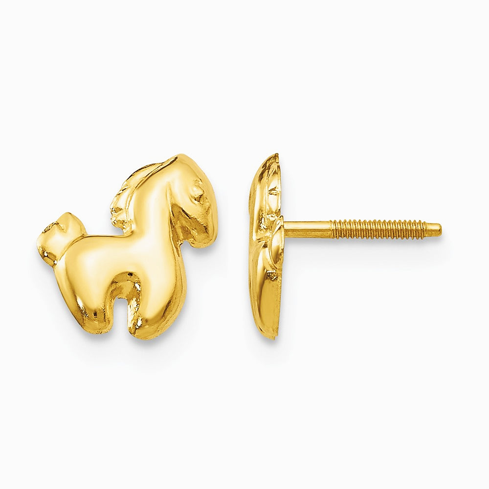 14K Yellow Gold Pony Screwback Earrings - Product Photo