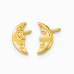14K Yellow Gold Moon w/ face Post Earrings - Product Photo