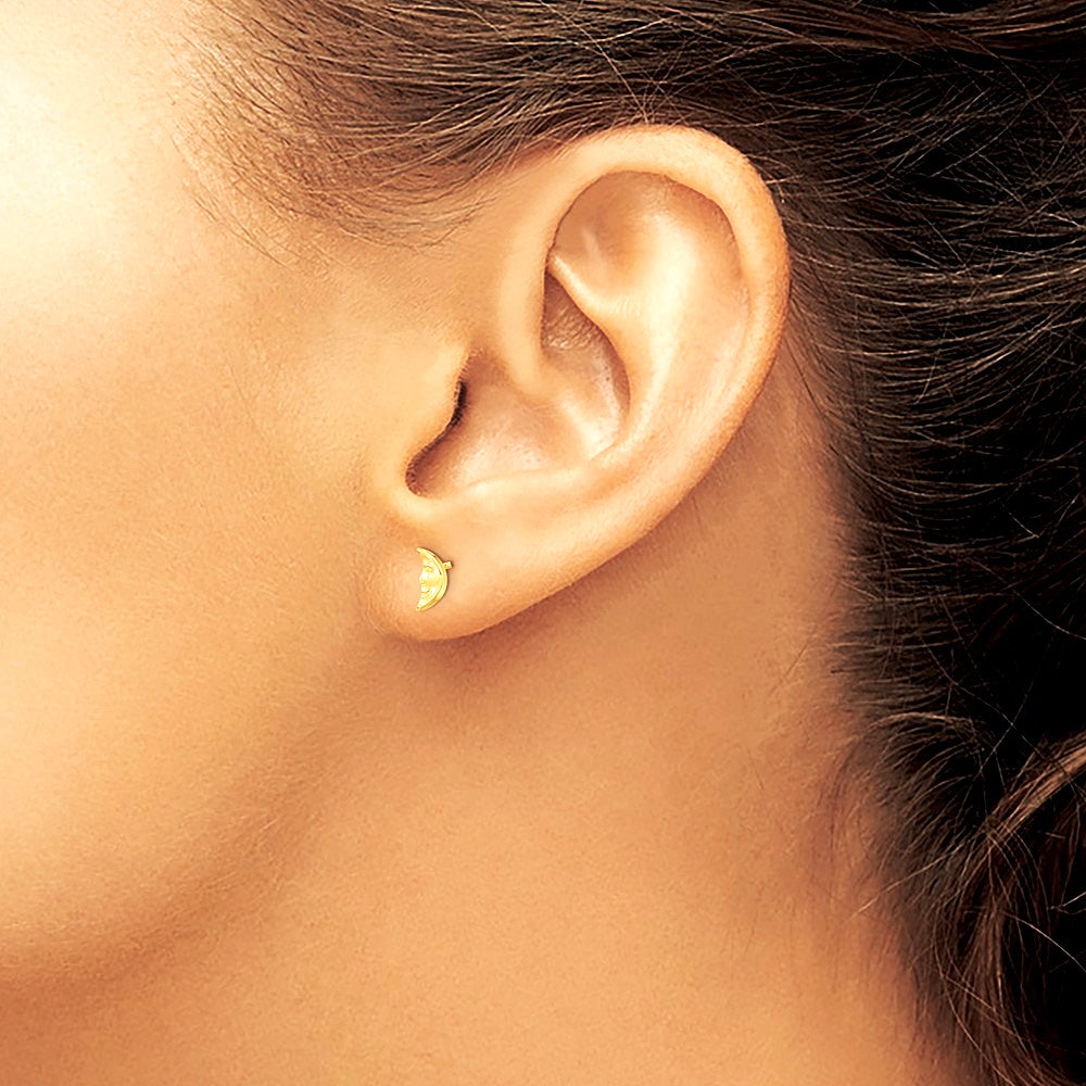 14K Yellow Gold Moon w/ face Post Earrings - Product Photo