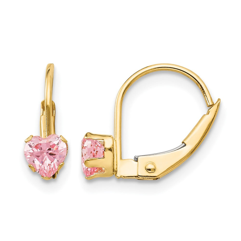14K Yellow Gold Leverback 4mm Pink CZ Earrings