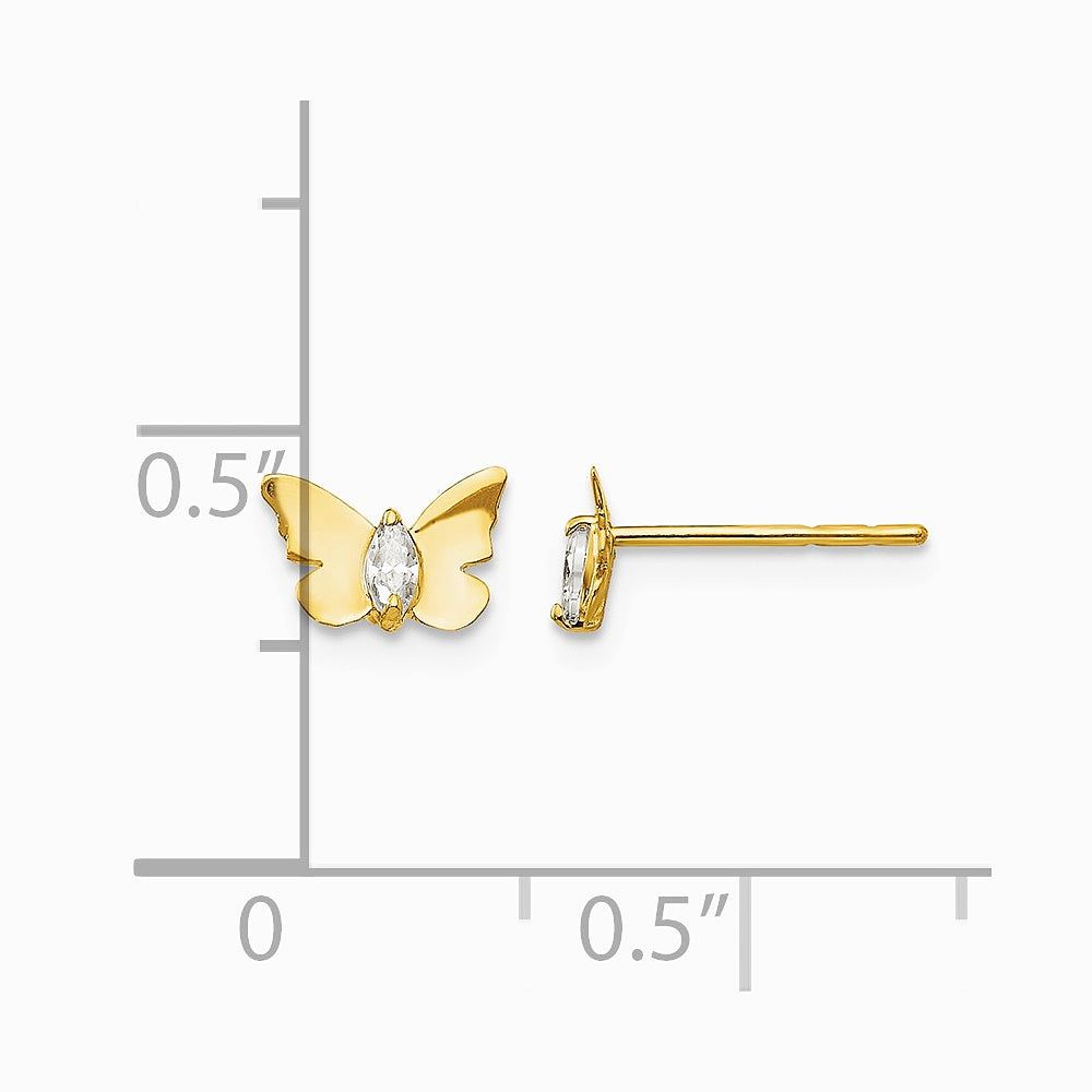 14K Yellow Gold CZ Butterfly Baby Post Earrings - Product Photo