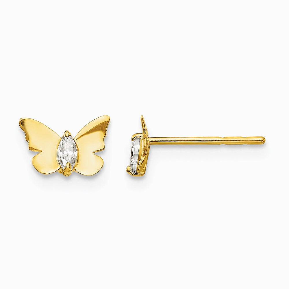 14K Yellow Gold CZ Butterfly Baby Post Earrings