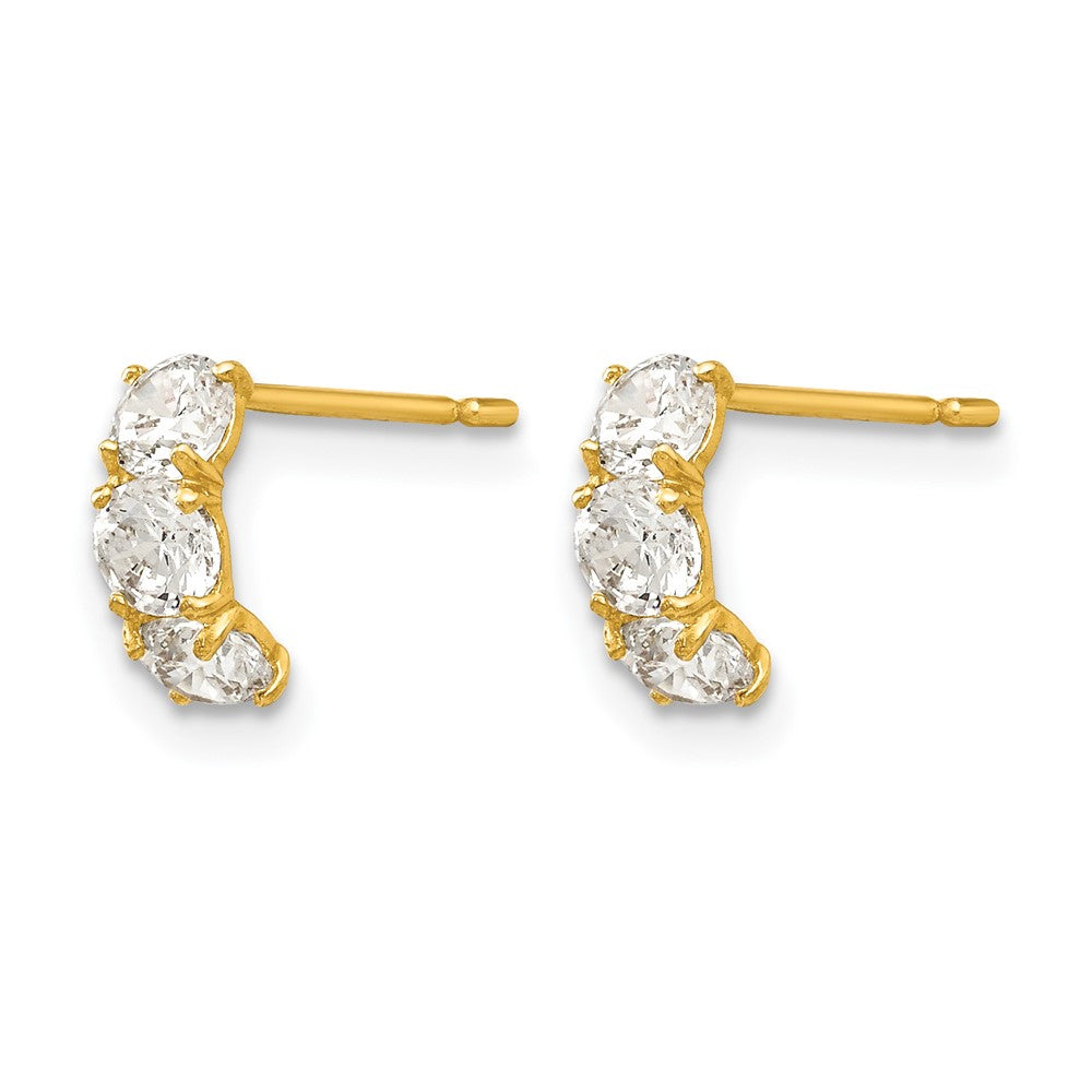 14K Yellow Gold CZ Children's Three Stone Post Earrings