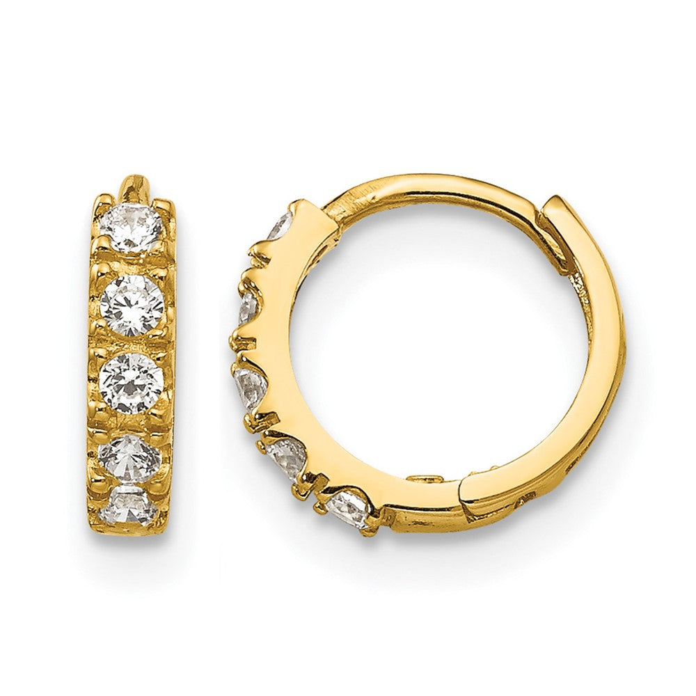 14K Yellow Gold CZ Children's Hinged Hoop Earrings