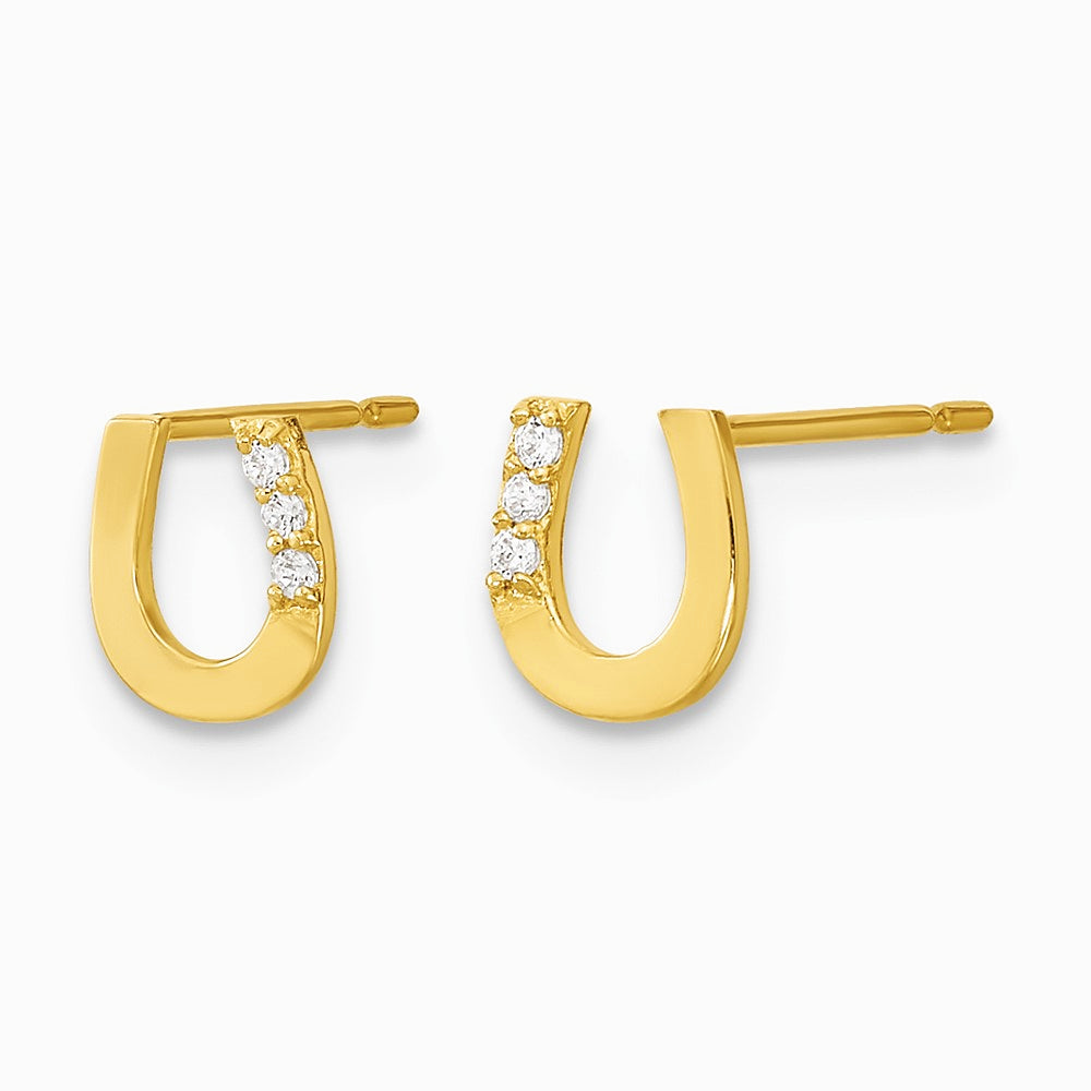 14K Yellow Gold CZ Children's Horseshoe Post Earrings - Product Photo