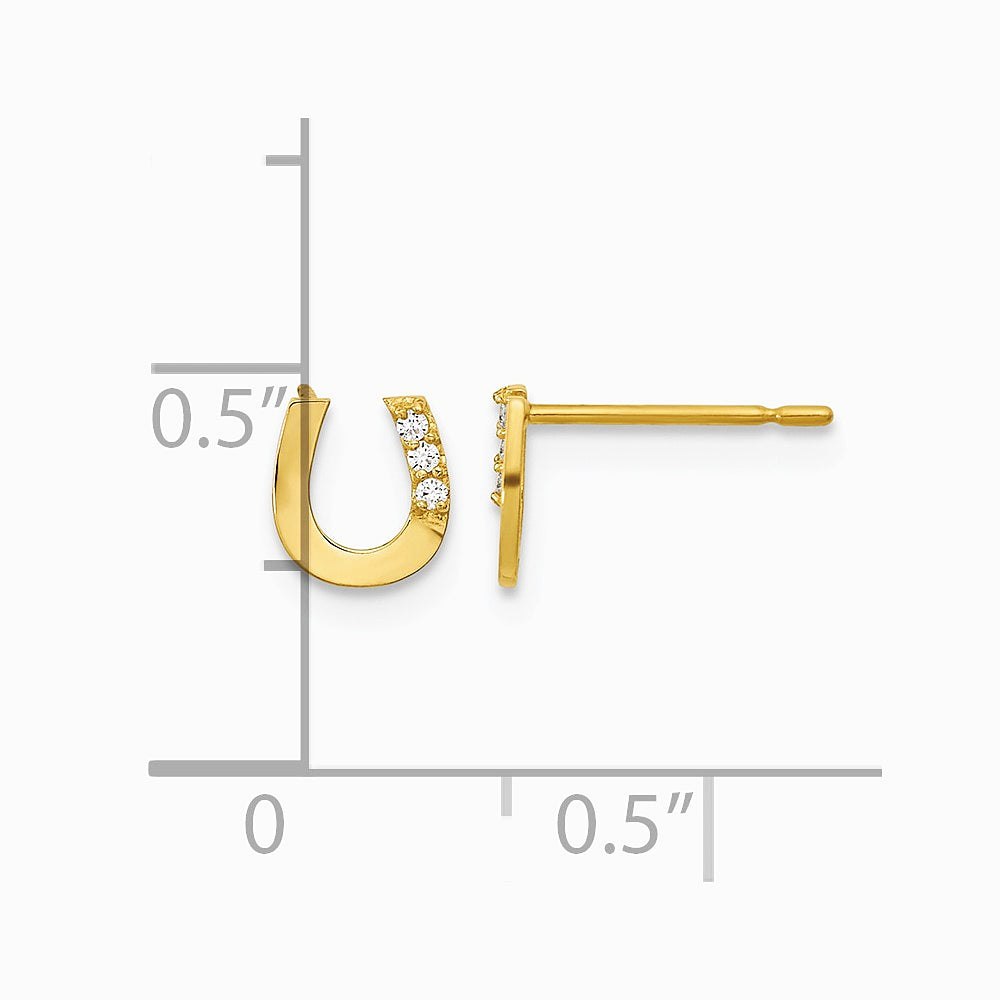 14K Yellow Gold CZ Children's Horseshoe Post Earrings - Product Photo