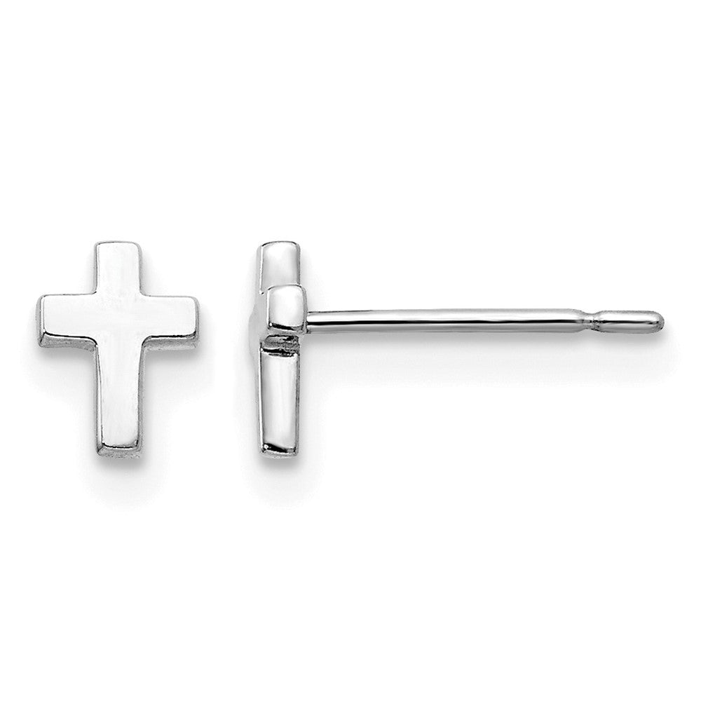 14k White Gold Madi K Children's Cross Post Earrings - Product Photo