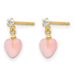 14k Madi K CZ and Pink Cat's Eye Heart Dangle Post Earrings - Product Photo