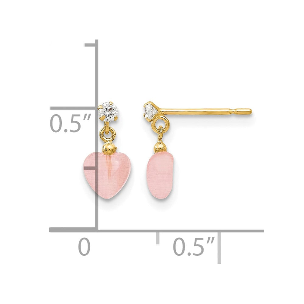 14k Madi K CZ and Pink Cat's Eye Heart Dangle Post Earrings - Product Photo
