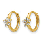 14K Yellow Gold CZ Children's Flower Hinged Hoop Earrings - Product Photo