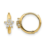 14K Yellow Gold CZ Children's Flower Hinged Hoop Earrings - Product Photo