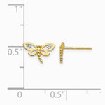 14K Yellow Gold CZ Children's Dragonfly Post Earrings - Product Photo