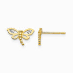 14K Yellow Gold CZ Children's Dragonfly Post Earrings - Product Photo
