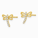 14K Yellow Gold CZ Children's Dragonfly Post Earrings - Product Photo