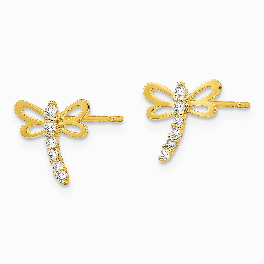 14K Yellow Gold CZ Children's Dragonfly Post Earrings - Product Photo