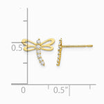 14K Yellow Gold CZ Children's Dragonfly Post Earrings - Product Photo