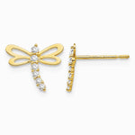 14K Yellow Gold CZ Children's Dragonfly Post Earrings - Product Photo