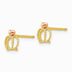 14K Two-tone Yellow & Rose Gold Children's Crown Post Earrings - Product Photo