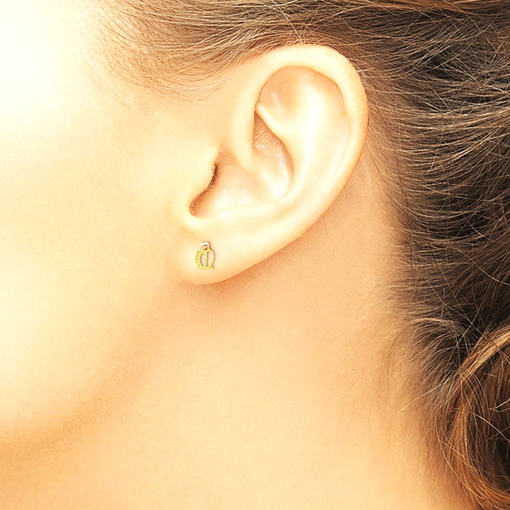 14K Two-tone Yellow & Rose Gold Children's Crown Post Earrings - Product Photo