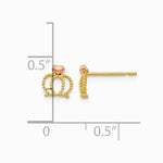 14K Two-tone Yellow & Rose Gold Children's Crown Post Earrings - Product Photo