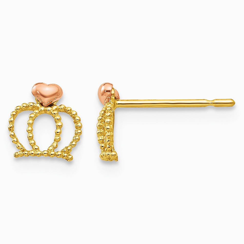 14K Two-tone Yellow & Rose Gold Children's Crown Post Earrings - Product Photo