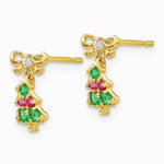 14K Yellow Gold CZ Children's Christmas Tree Dangle Post Earrings - Product Photo