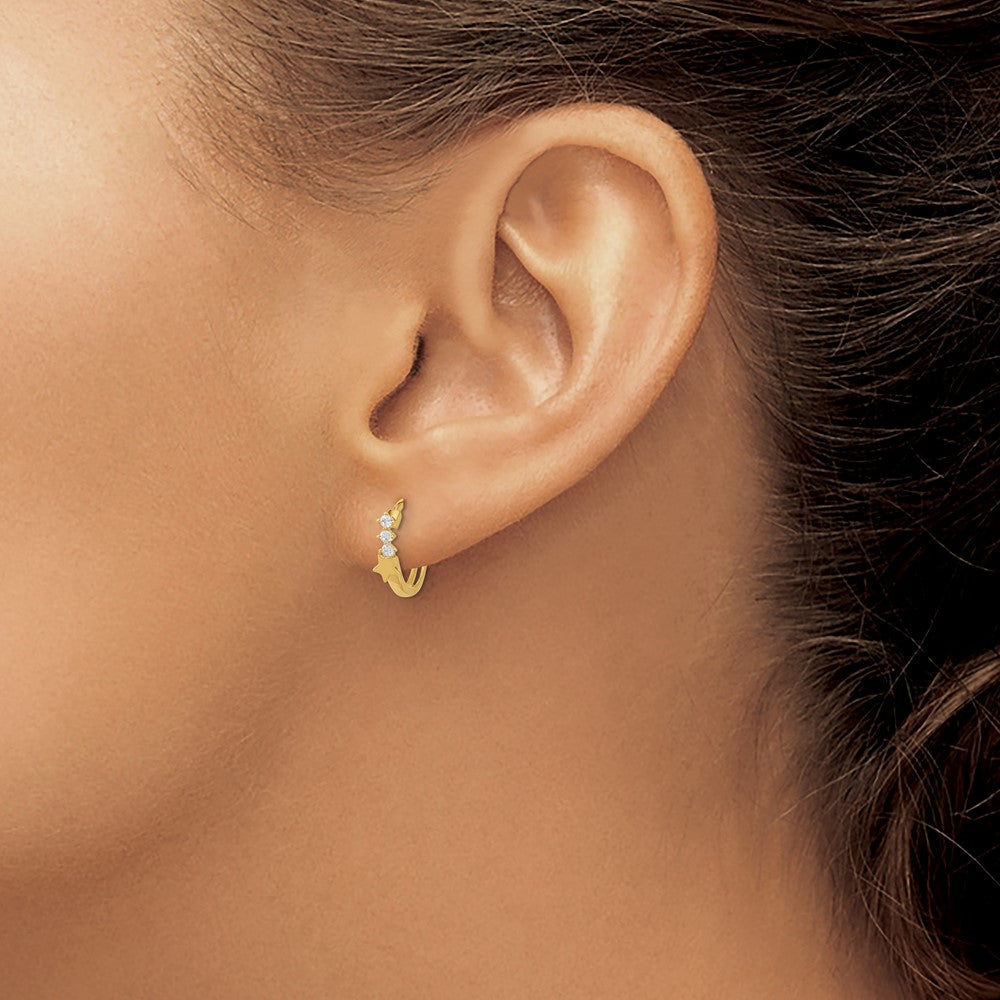 14k Madi K CZ Shooting Star Hinged Hoop Earrings - Product Photo