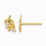 14K Yellow Gold Kids CZ Fern Leaf Post Earrings - Product Photo