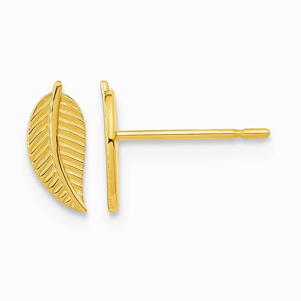 14K Yellow Gold Kids Leaf Post Earrings