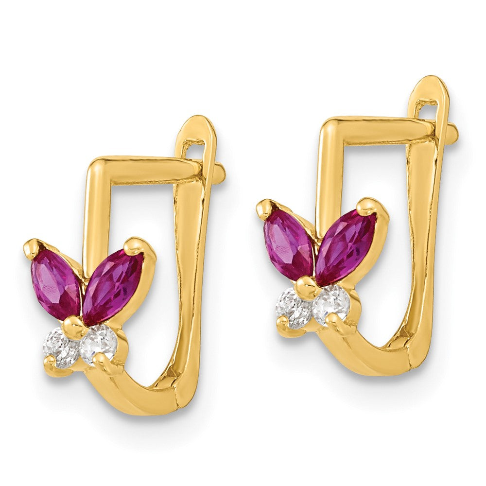 14k Madi K Polished Red and White CZ Butterfly Hoops - Product Photo