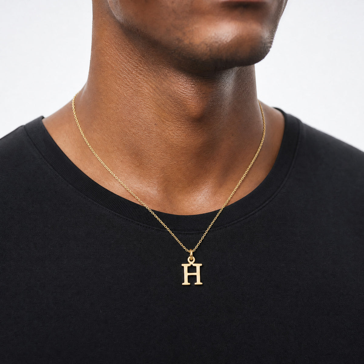 10KY Cutout Letter H Initial Necklace - Model Shot