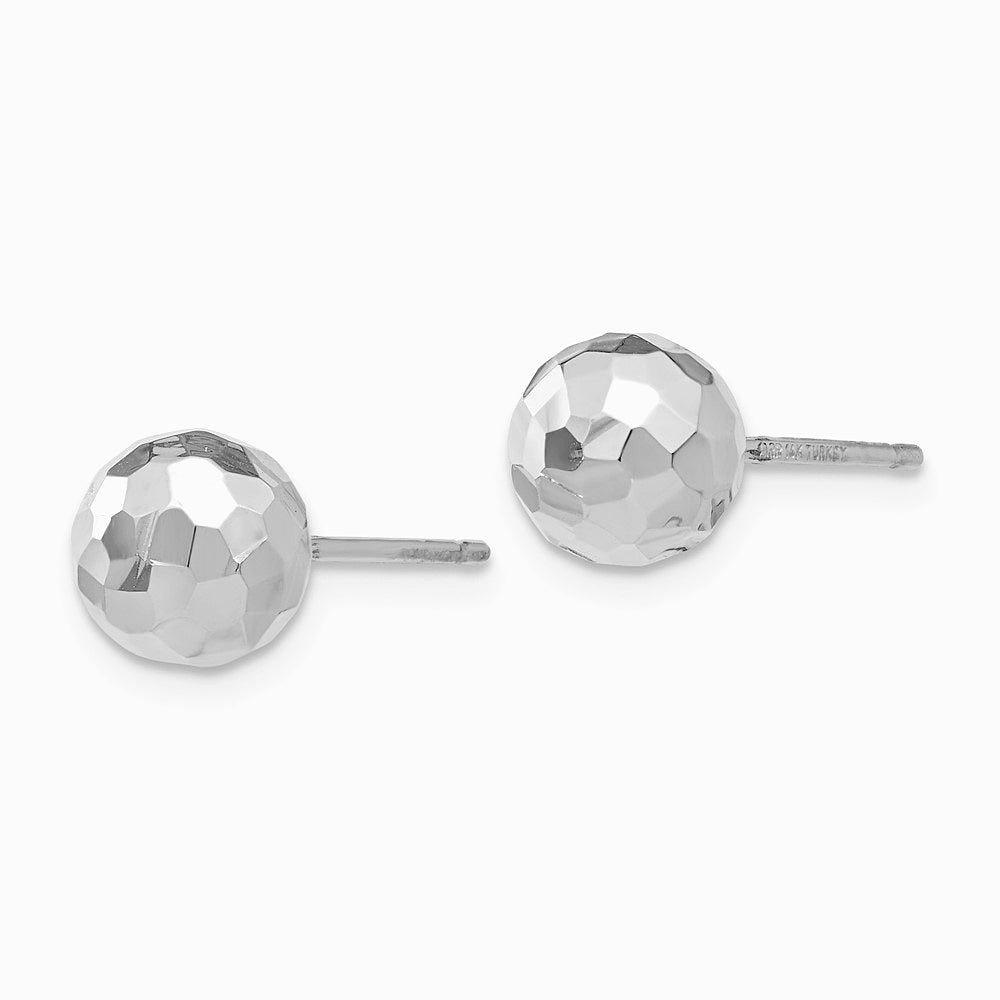 14K White Gold Polished Diamond Cut 7MM Ball Post Earrings - Product Photo