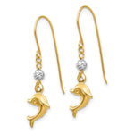 14K Two Toned Puffed Dolphin Shepherd Hook Earrings - Product Photo
