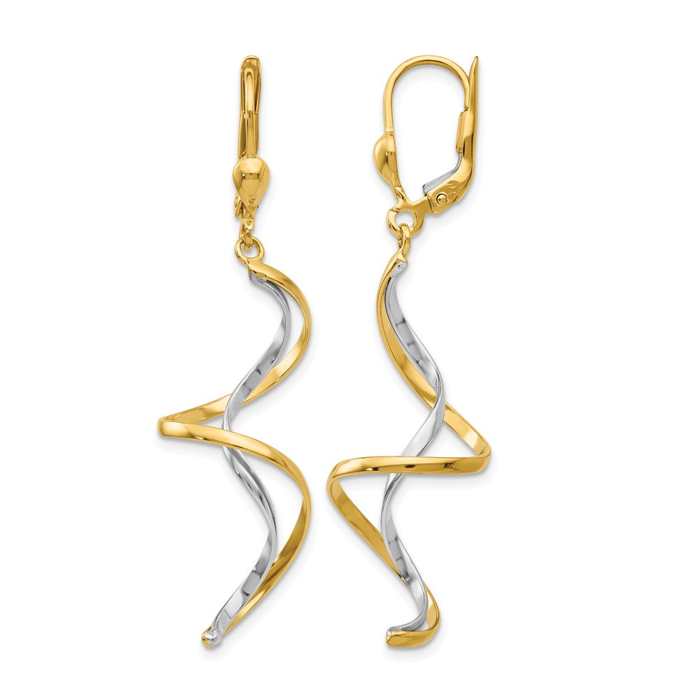 14k Two-tone Spiral Dangle Earrings - Product Photo