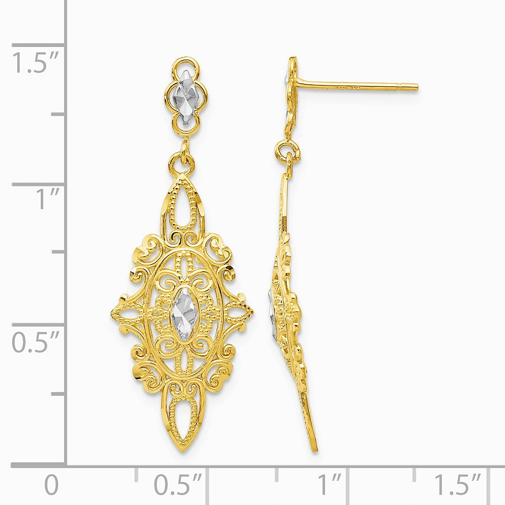14K Yellow & Rhodium Rhodium Diamond-cut Filigree Earrings - Product Photo