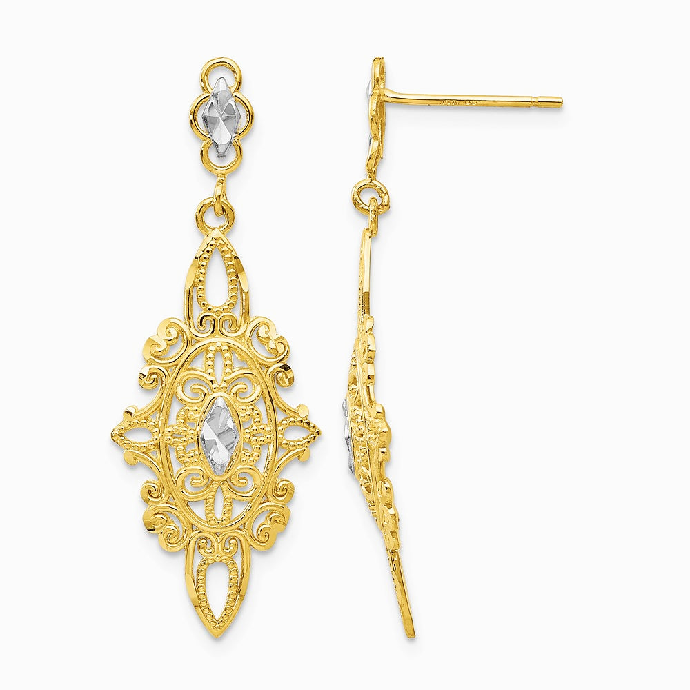 14K Yellow & Rhodium Rhodium Diamond-cut Filigree Earrings
