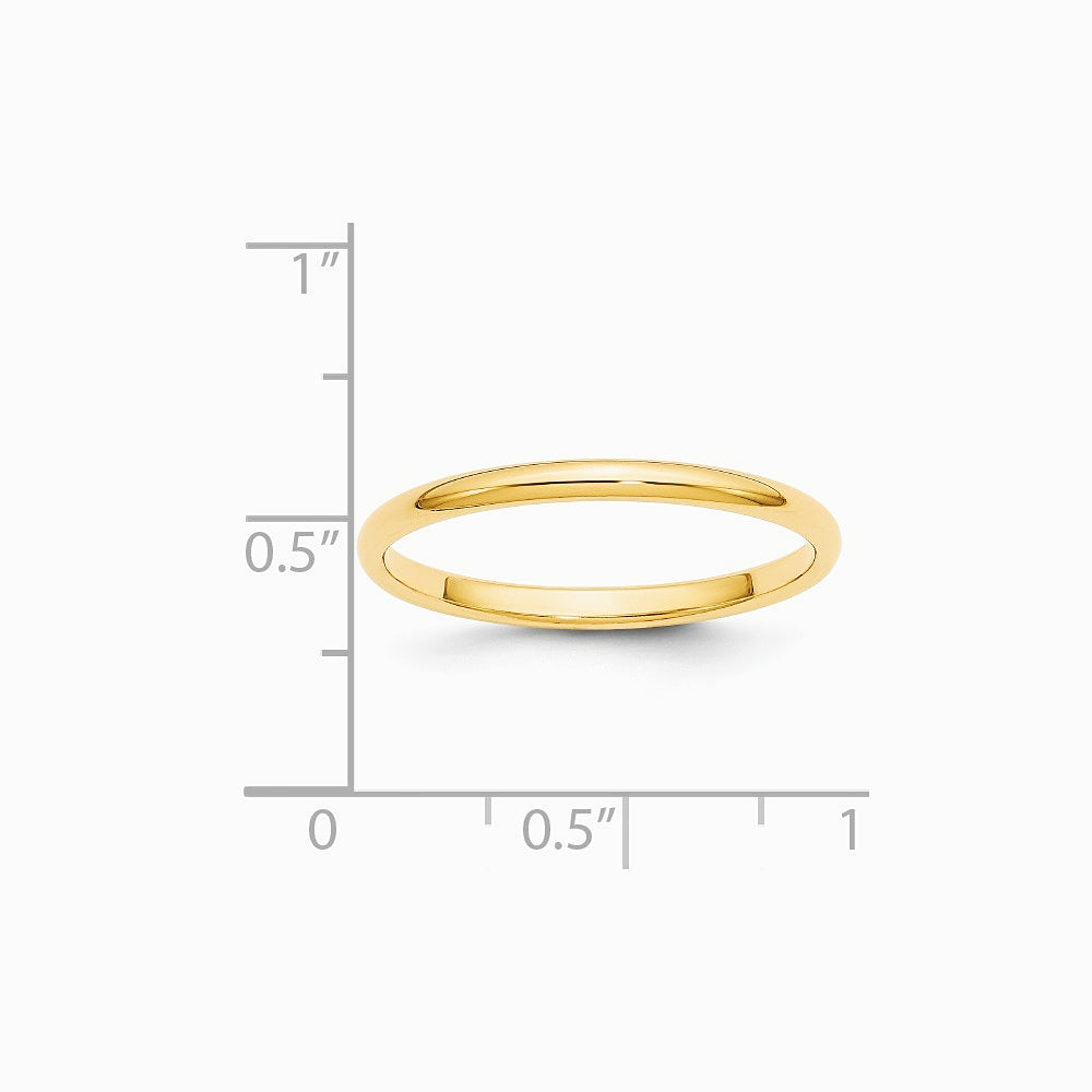 14K Yellow Gold 14KY 2mm Half Round Band Size 10 - Product Photo