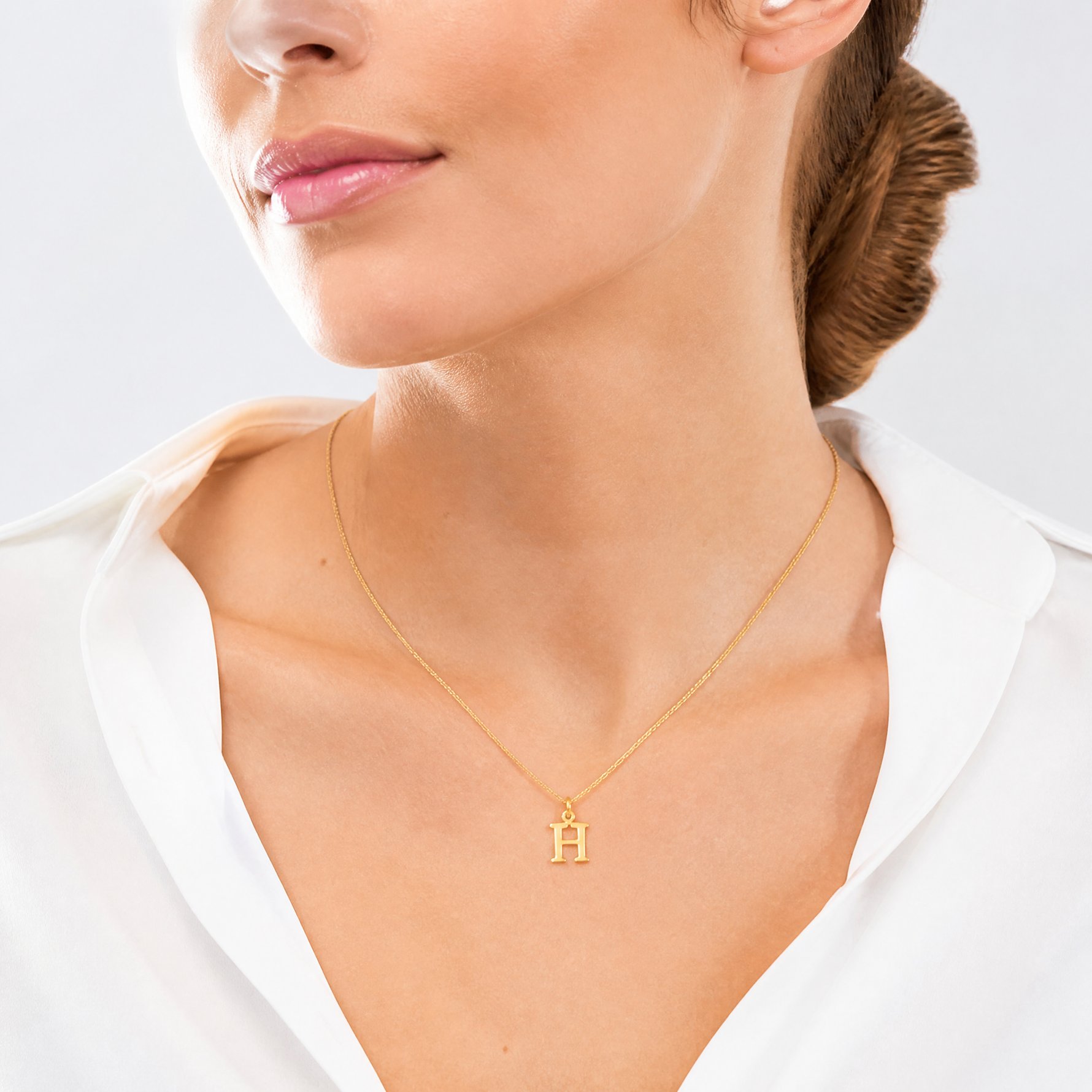 14ky Cutout Letter H Initial Pendant - Model Shot