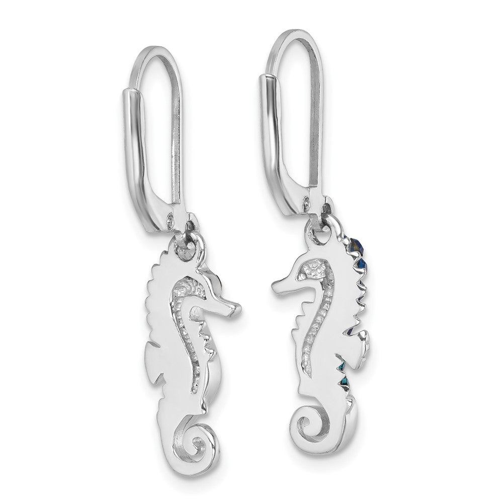 Sterling Silver Rhodium-plated Polished Crystal Seahorse Dangle Earrings - Product Photo