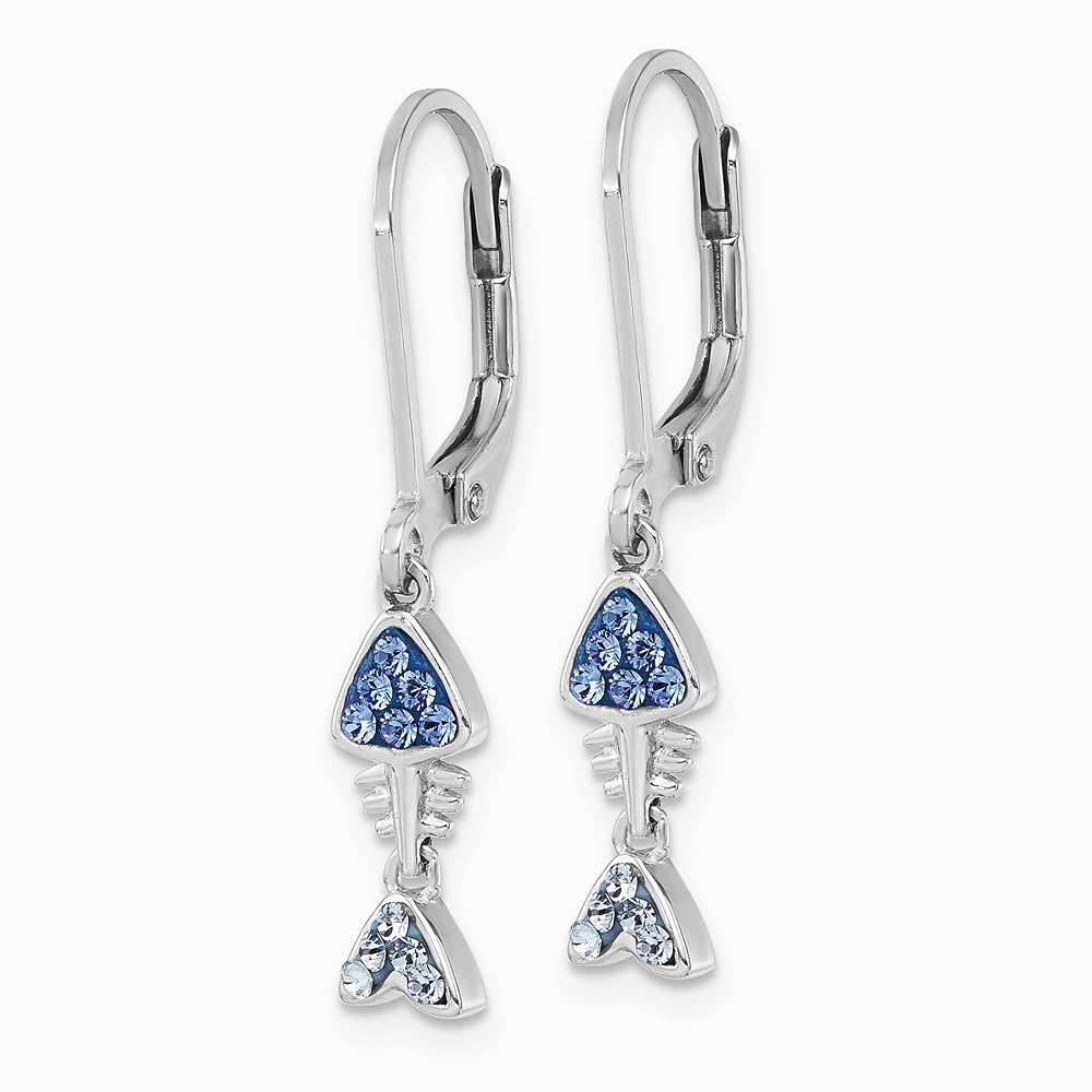 Sterling Silver Rhodium-Plated Blue Crystal Bonefish Dangle Earrings - Product Photo