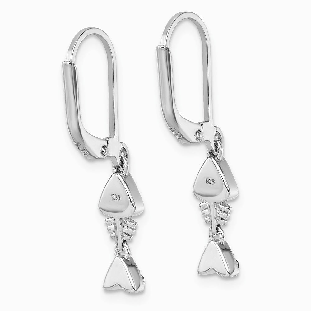 Sterling Silver Rhodium-Plated Blue Crystal Bonefish Dangle Earrings - Product Photo
