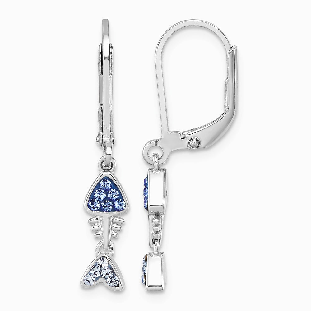 Sterling Silver Rhodium-Plated Blue Crystal Bonefish Dangle Earrings
